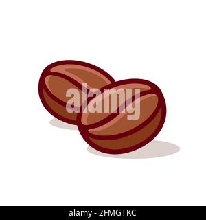 Two coffee beans drawing. Simple cartoon icon or logo. Isolated vector clip art illustration. Stock Vector