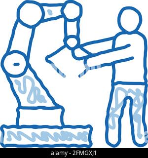 Man And Robot Arm doodle icon hand drawn illustration Stock Vector
