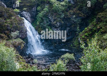 A spring 3 shot HDR image of Eas Dubh waterfall flowing into th Inverianvie River near Gruinard Bay in Ross and Cromarty, Scotland. 20 May 2014 Stock Photo