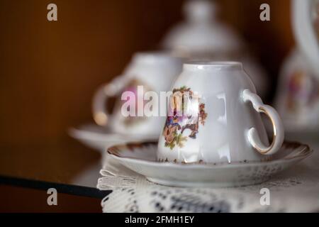 Decorative Vintage Ceramic Coffee Drink Cups Photo Stock Photo