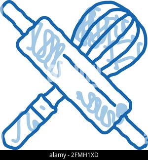 Rolling Pin And Manual Mixer doodle icon hand drawn illustration Stock Vector
