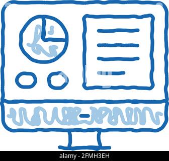 Analytics On Computer Screen doodle icon hand drawn illustration Stock Vector