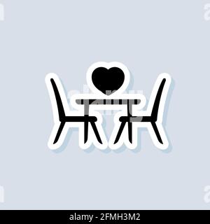 Table for two sticker. Table and chairs. Dining table and chairs for two people. Vector on isolated background. EPS 10. Stock Vector