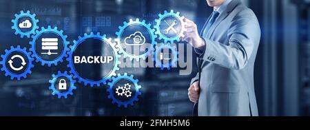 Backup Data recovery Cybersecurity. Mixed media technology concept. Stock Photo