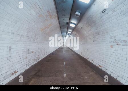 Greenwich, London | UK -  2021.05.08: The view of the empty Greenwich foot tunnel in east Stock Photo