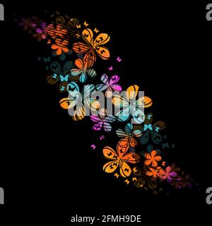 Abstraction with colorful cute simple flowers and butterflies. Vector illustration Stock Vector