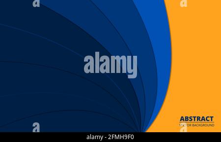 Navy blue abstract diagonal background with yellow paper lines. Dark elegant geometric modern design illustration for cover, flyer, banner, page Stock Vector