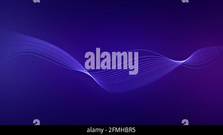 Abstract wave connect for dots and lines on blue and purple background. Artificial intelligence concept, technology and data uploading. Stock Photo