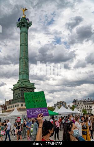 Paris, France. 9th May, 2021. March for a real climate law for a more just, ecological, united and democratic society in Paris, France. Stock Photo