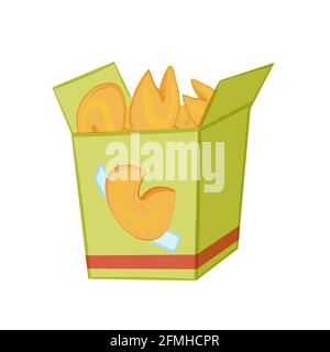 Fortune cookies in open green chinese box. Stock Vector