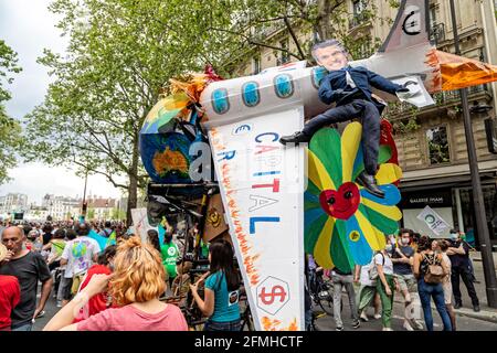 Paris, France. 9th May, 2021. March for a real climate law for a more just, ecological, united and democratic society in Paris, France. Stock Photo
