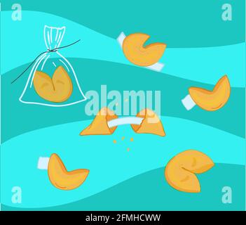 Fortune cookies with prediction on blue background Stock Vector