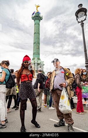 Paris, France. 9th May, 2021. Marianne Christiana attends the march for a real climate law in Paris, France. Stock Photo