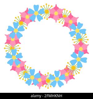 Floral flat vector frame in a circle for postcards. Decor element and decoration for the room. Print on notebook and notepad. For cosmetics design, gift paper, food packaging Stock Vector