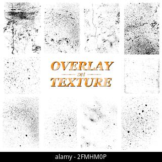 Old Overlay Texture. Different paint textures, urban background grunge, dust, distressed grain, overlay stamp, scratches and damage marks in vector Stock Vector