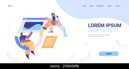 mix race developers creating website ui interface web application development program software optimization Stock Vector
