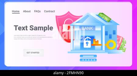 bank building under protection big security shield full coverage property insurance safe payment concept Stock Vector