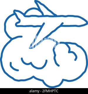 plane flies in clouds doodle icon hand drawn illustration Stock Vector