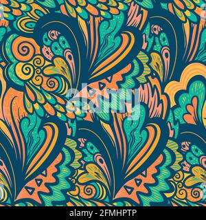Colorful seamless pattern with ornate nature elements. Stock Vector