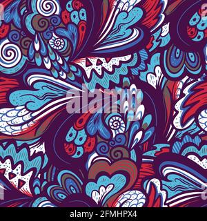 Colorful seamless pattern with ornate nature elements. Stock Vector