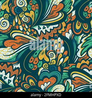 Colorful seamless pattern with ornate nature elements. Stock Vector