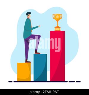 businessman walking in graphics bar  for goal achievement metaphor vector illustration in flat style Stock Vector