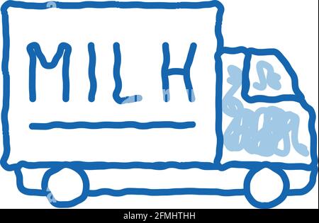 truck with milk doodle icon hand drawn illustration Stock Vector