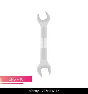 The wrench is gray in color. Realistic design. On a white background. Tools for an auto mechanic. Flat vector illustration. Stock Vector