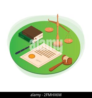 Isometric Legal and Law Illustration Gradient Vector Stock Vector