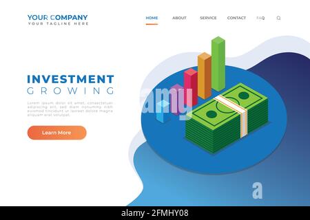Modern Isometric Investment Web Landing Page Header Vector Stock Vector