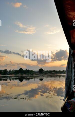 Shikara or house boat in Nigeen lake, Srinagar, Jammu & Kashmir, India Stock Photo