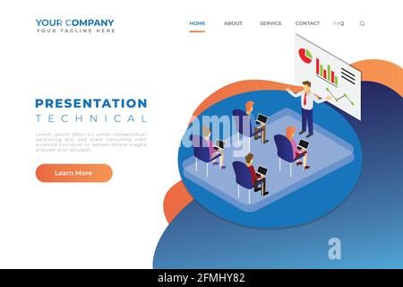 Modern Isometric Presentation Web Landing Page Header Vector Stock Vector