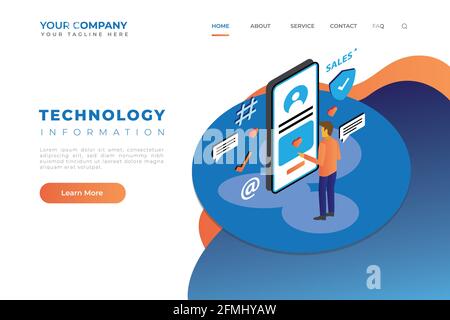 Modern Isometric Information Technology Web Landing Page Header Vector Stock Vector