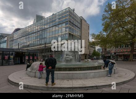 The Brockhaus fountain in the shopping street Zeil, Frankfurt am Main, Germany Stock Photo