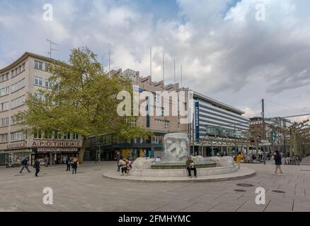 The Brockhaus fountain in the shopping street Zeil, Frankfurt am Main, Germany Stock Photo