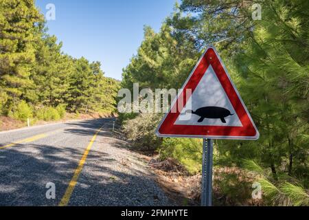 Warning Signs Use Example Attention animal crossing traffic or road sign, red triangle as warning ...