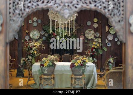 Wedding backdrop background, flower decoration Stock Photo - Alamy