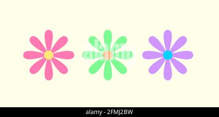 THREE DAISY FLOWERS IN PASTEL COLORS WITH A LIGHT BACKGROUND Stock Vector