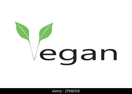 Vegan logo template design. Green leaf icon with text on white background. Stock Vector