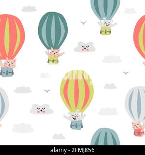Childish seamless pattern with cute hot balloon Creative texture for fabric, textile Stock Vector