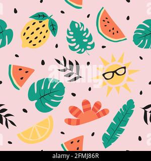 Summer seamless pattern. Summer vector background in flat style Stock Vector