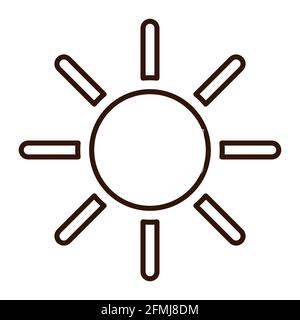 Line sun symbol for logo, web design, stickers, prints. Black and White summer weather vector flat icon, thin line Stock Vector