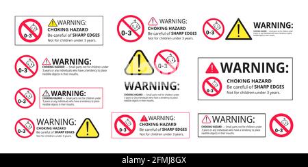 Choking warning hazard forbidden sign sticker not suitable for children under 3 years isolated on white background. Stock Vector