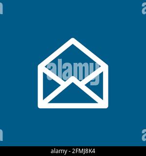 Open E-mail Line Icon On Blue Background. Blue Flat Style Vector Illustration. Stock Vector