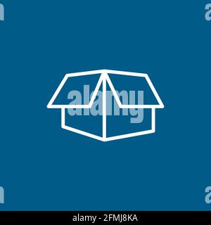 Open Box Line Icon On Blue Background. Blue Flat Style Vector Illustration. Stock Vector