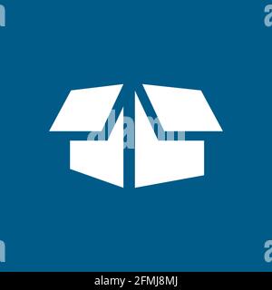 Open Box Icon On Blue Background. Blue Flat Style Vector Illustration. Stock Vector