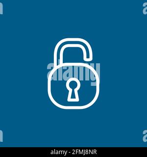 Open Lock Line Icon On Blue Background. Blue Flat Style Vector Illustration. Stock Vector