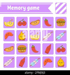 Memory game for kids. Education developing worksheet. Activity page with pictures. Puzzle game for children. Logical thinking training. Isolated vecto Stock Vector