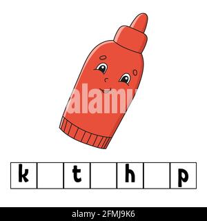 Words puzzle. Education worksheet. Learning game for kids. Color activity page. Riddle for children. English for preschool. Vector illustration. Carto Stock Vector