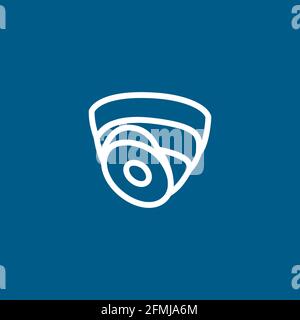 Security Camera Dome Line Icon On Blue Background. Blue Flat Style Vector Illustration. Stock Vector